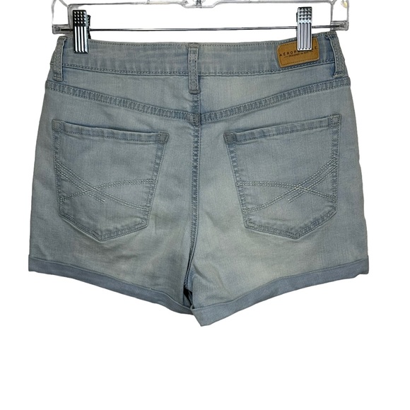 Aeropostale Jean Shorts High Waisted MIDI Womens Stretch Light Wash Rolled 4 - Picture 5 of 8